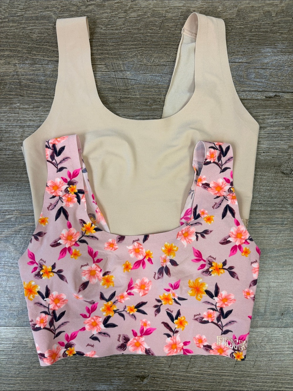 PINK Victoria’s Secret Seamless Bralette Lot of 2 Floral & Nude Size Small